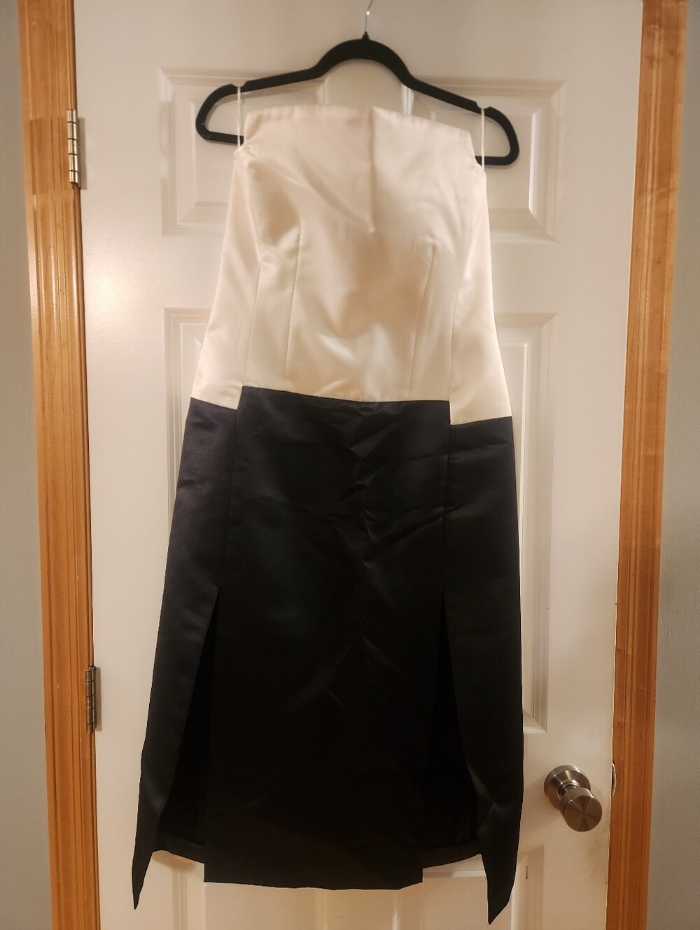 Zara Collection Two-Tone Satin Strapless Dress in Ivory and Blacka